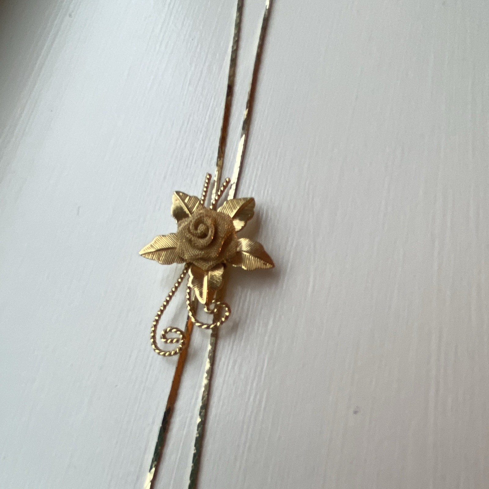 Gold Tone Snake Chain Necklace, Flower Charm Pendant, No Stone