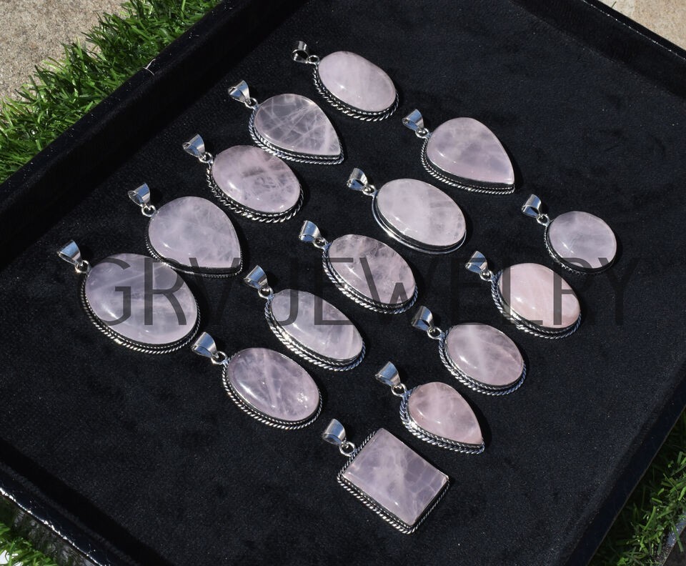 1-1000 Pcs Rose Quartz Pendant Wholesale Lot Bulk: Silver Plated Necklace WH-9