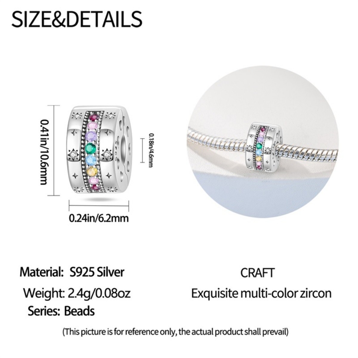 KUNSIR 2pcs 925 Sterling Silver Clip Lock Spacer Stopper Bead Charm For Bracelet