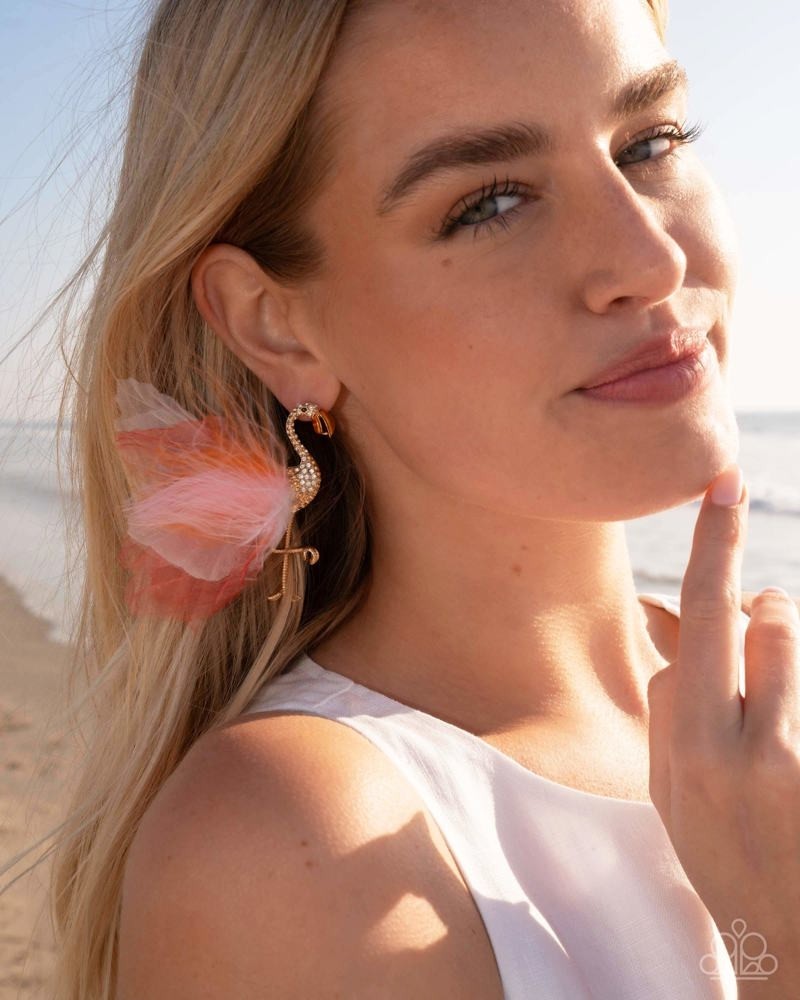 Paparazzi Feathered Flamingo – Orange – & White & Black Rhinestones – Feathers –