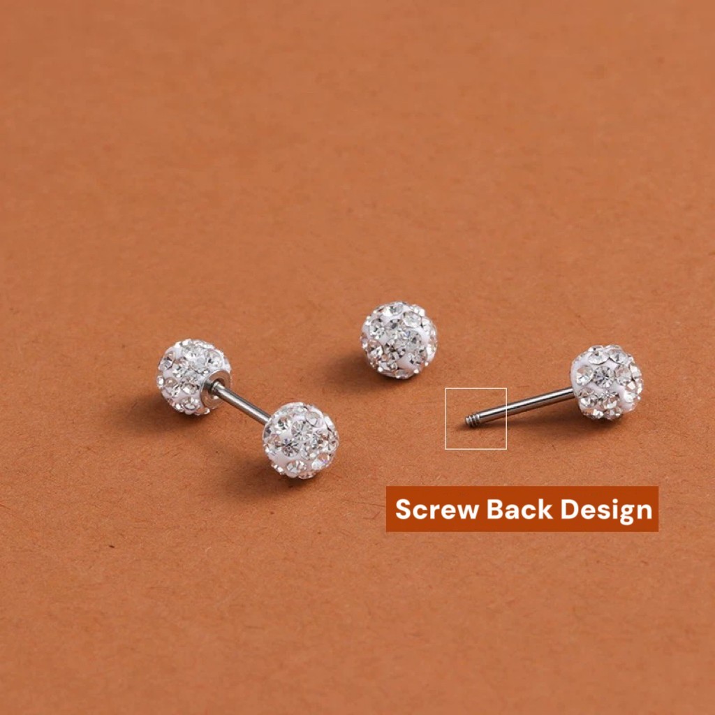 Sparkly CZ Ball Stud Earrings Screw Back Cartilage Helix Earrings for Women