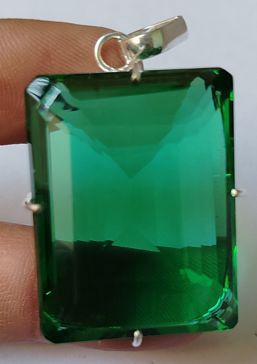 94.90 Ct. Emerald Cut Green Emerald Pendant 925 Silver Jewelry Gift 4 Christmas