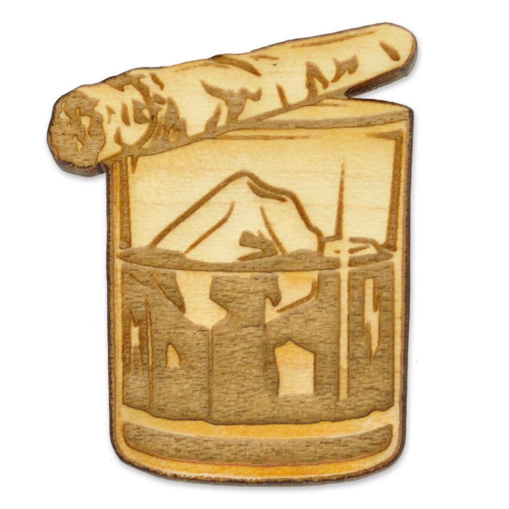 PinMart On The Rocks Whiskey Glass and Cigar Laser Engraved 3D Cut Wooden Natur