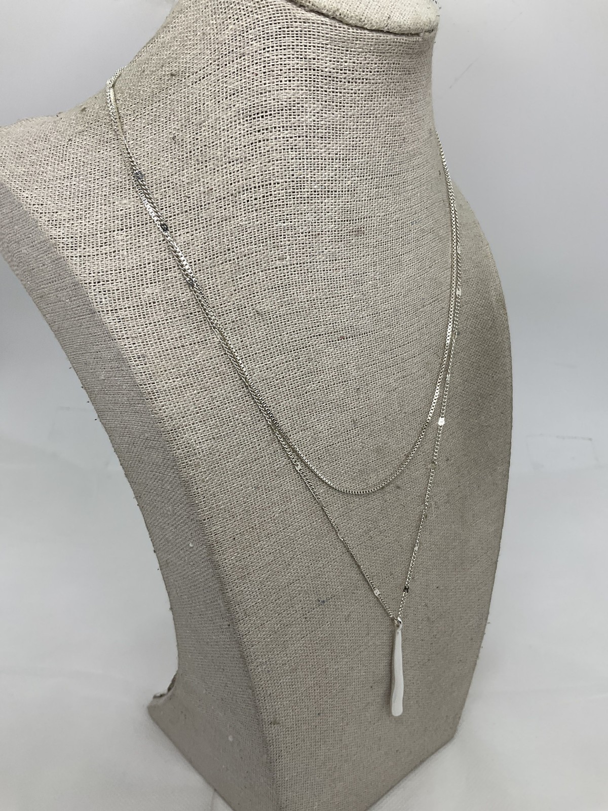 Jenny Bird Silvertone Drop Pendant Dual Strand Necklace