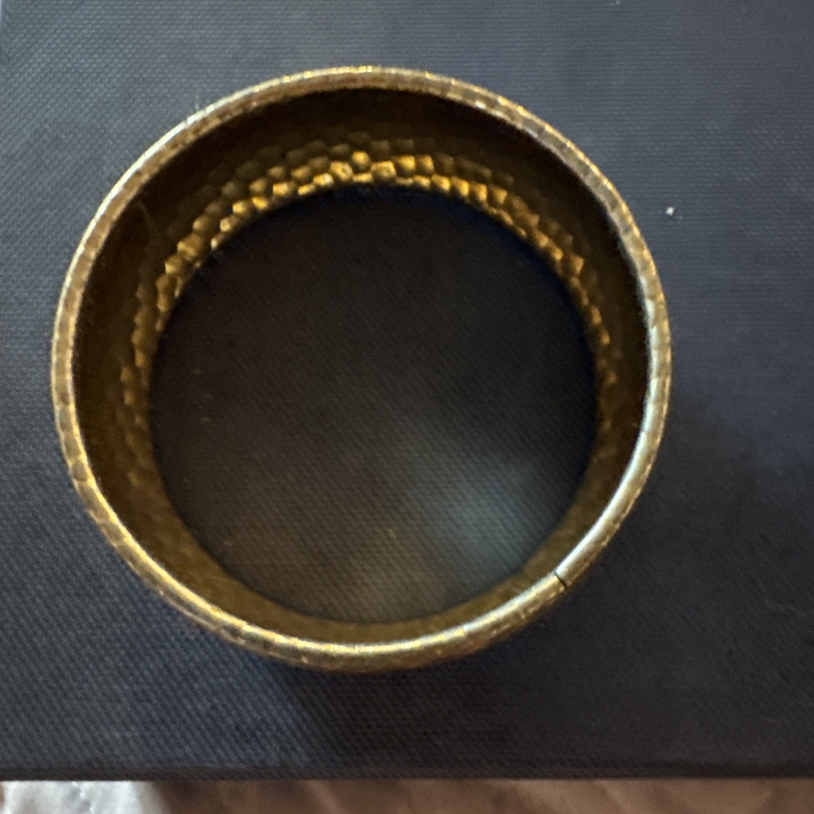 Hammered silver metal with a hint of gold tone overlay bracelet bangle no mark