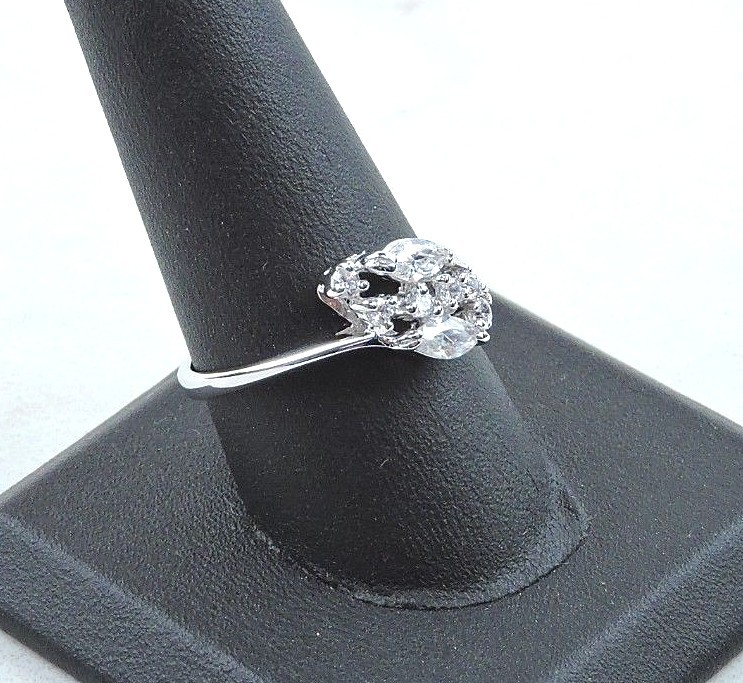 Sterling Silver .70 cttw Marquise And Round Cubic Zirconia Ring