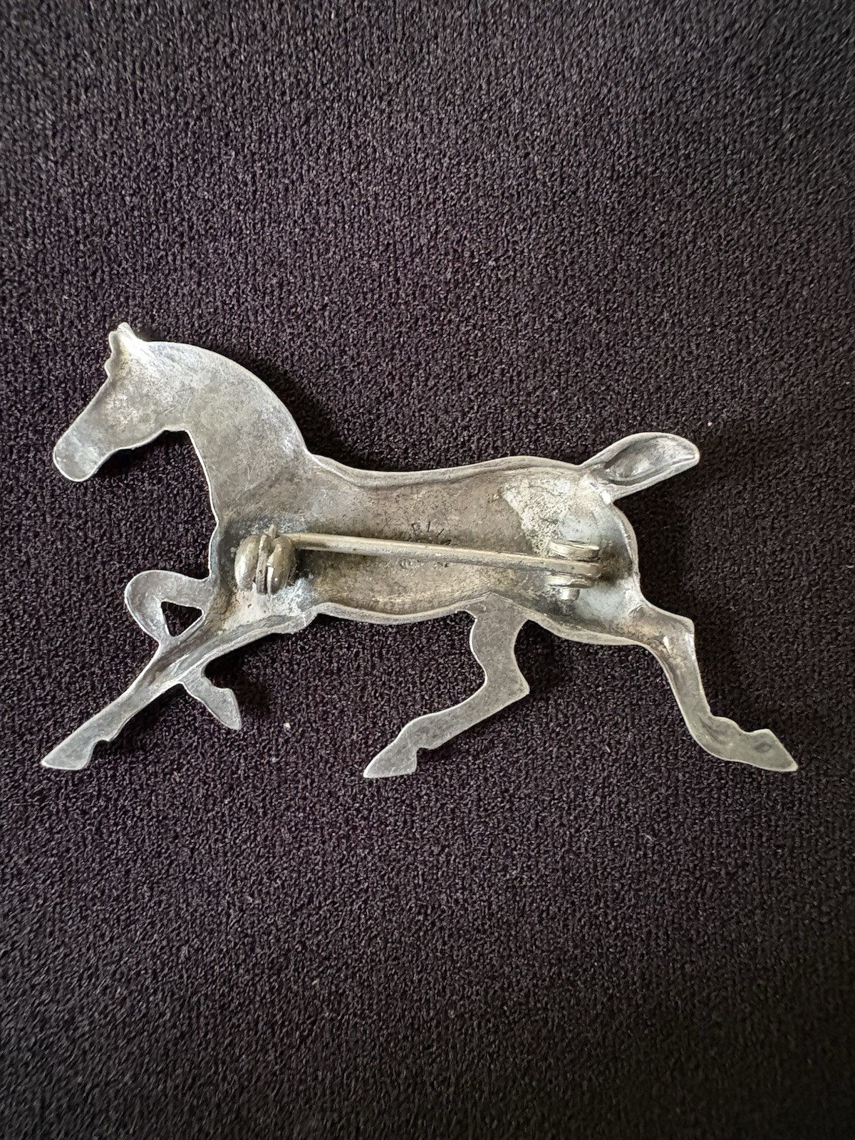 Sterling Silver Running Horse Brooch Pin, Stamped, 2.5 in