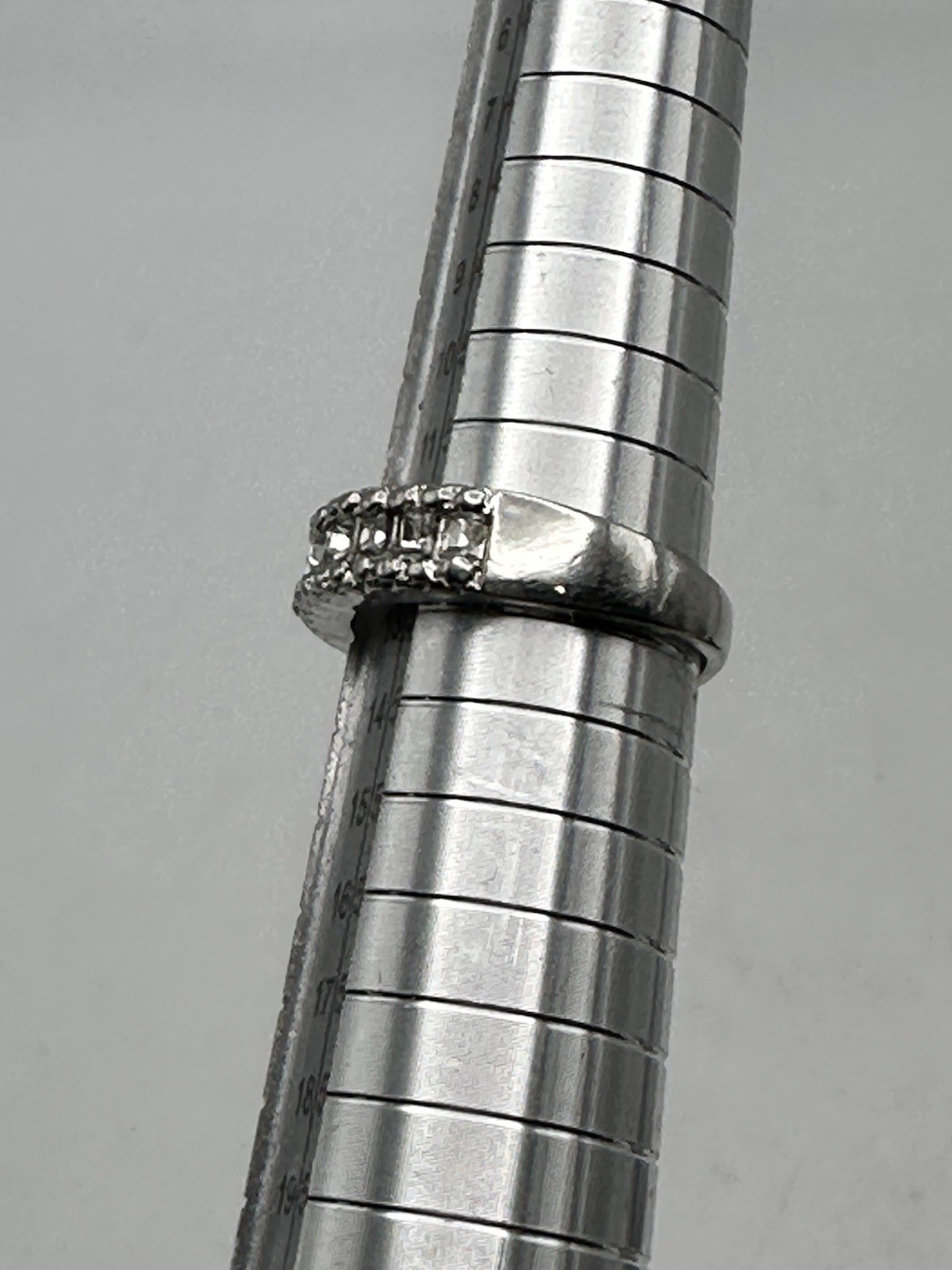 Fashion Band Ring Silver Tone With Rhinestone Channel Set Clear Stones
