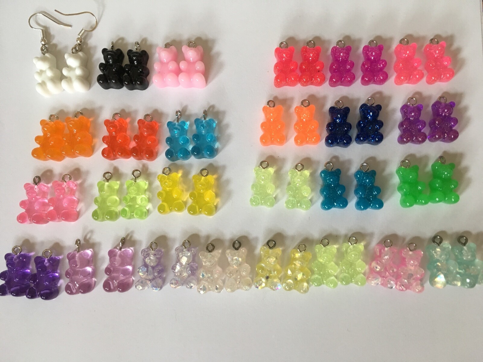 GUMMY BEAR EARRINGS FOREST HARIBU PLASTIC PINK ORANGE GREEN PURPLE BLACK 1 PAIR