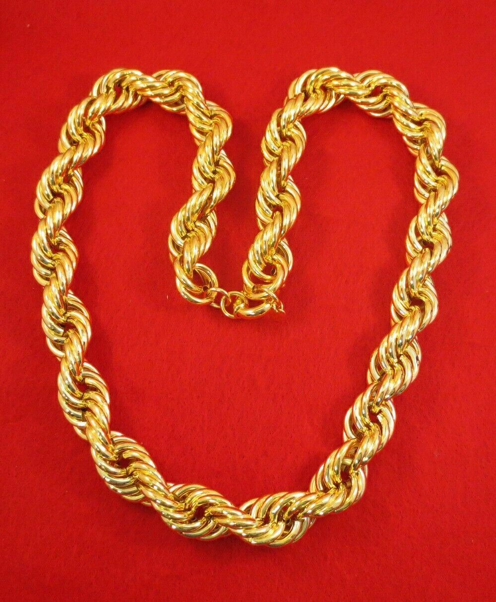 28″ HIP HOP 20MM 14KT GOLD PLATED FAT RUN DMC DOOKIE BLING ROPE CHAIN NECKLACE