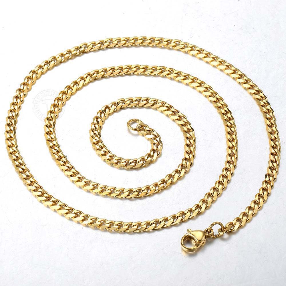 Mens Gold Plated Stainless Steel Cuban Chain Initial Letter Pendant Necklace Set