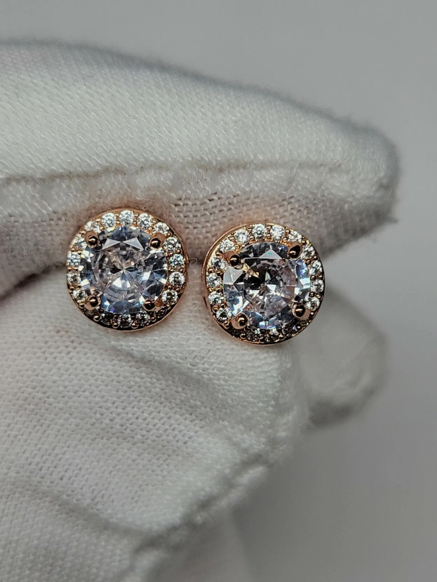 Rose Gold Plated Stud Earrings With Cubic Zirconia Unisex, Women, Men