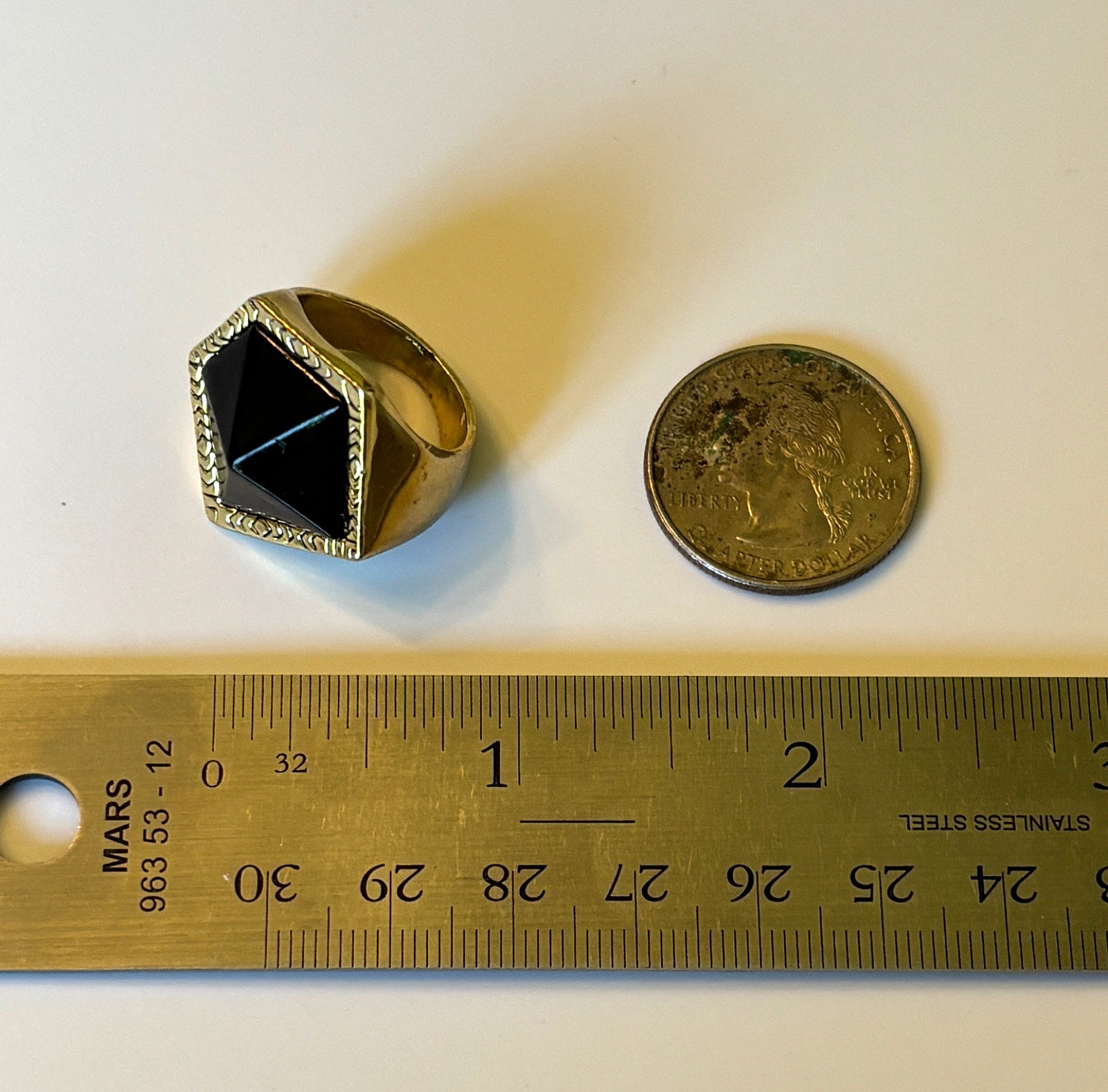 House of Harlow 14k Gold Plated Designer Ring Sz 7 Black Onyx Abstract Pentagon