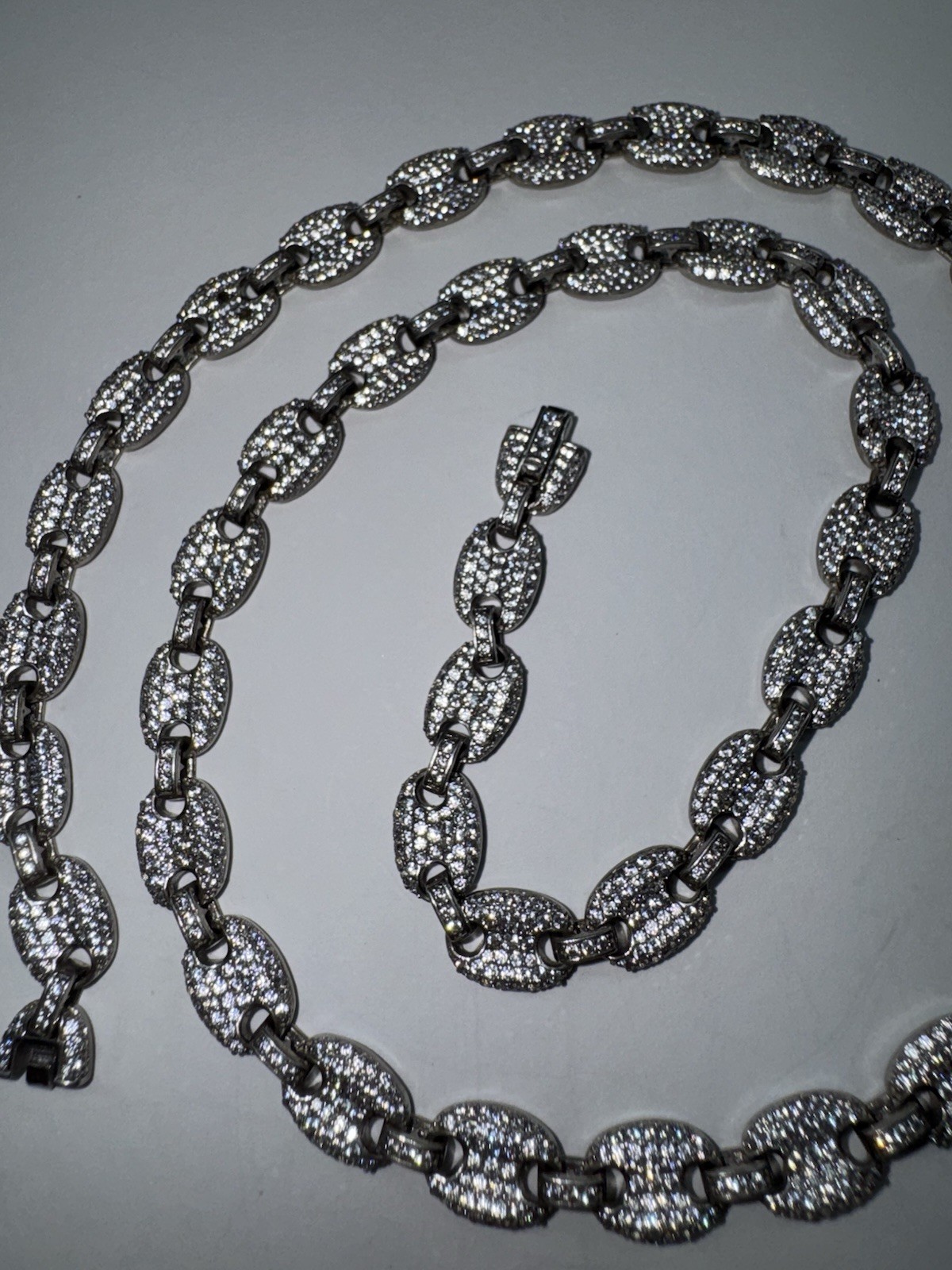 Gorgeous Solid Sterling Silver Cubic Zirconia Style Oval Chain 22 Inch Necklace
