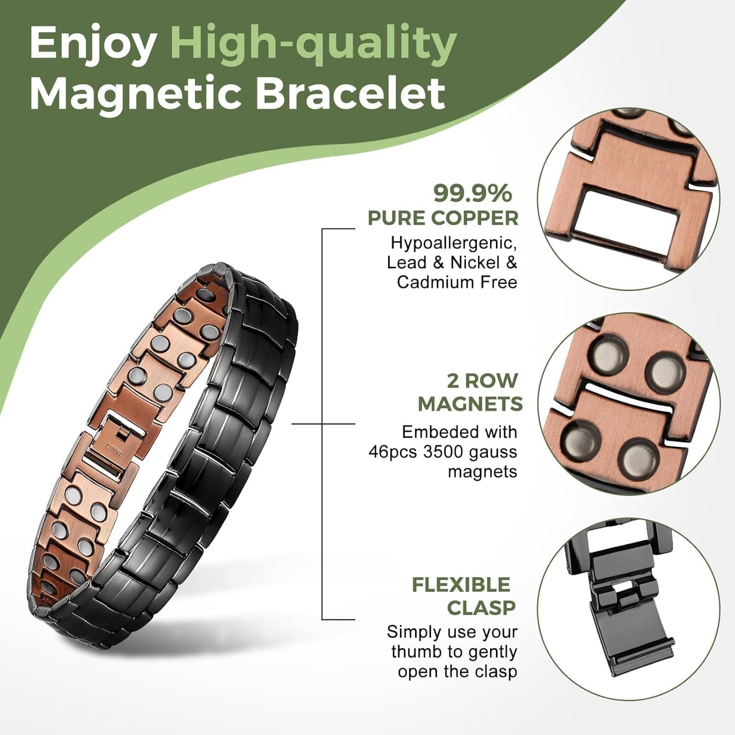 Men’s Adjustable 99.9% Pure Copper Magnetic Bracelet – Elegant Health Jewelry