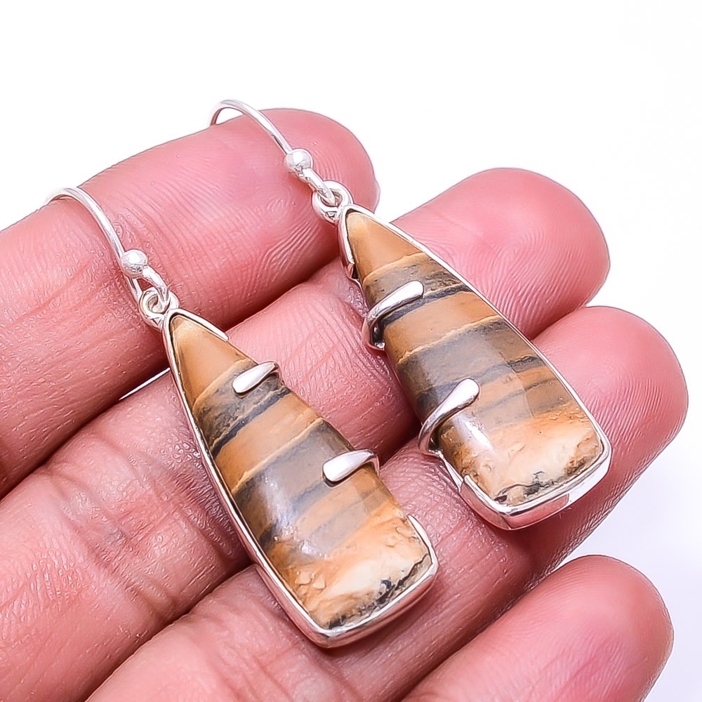 Natural Picture Jasper 925 Sterling Silver Earring 1.76″ E68, Christmas Gift