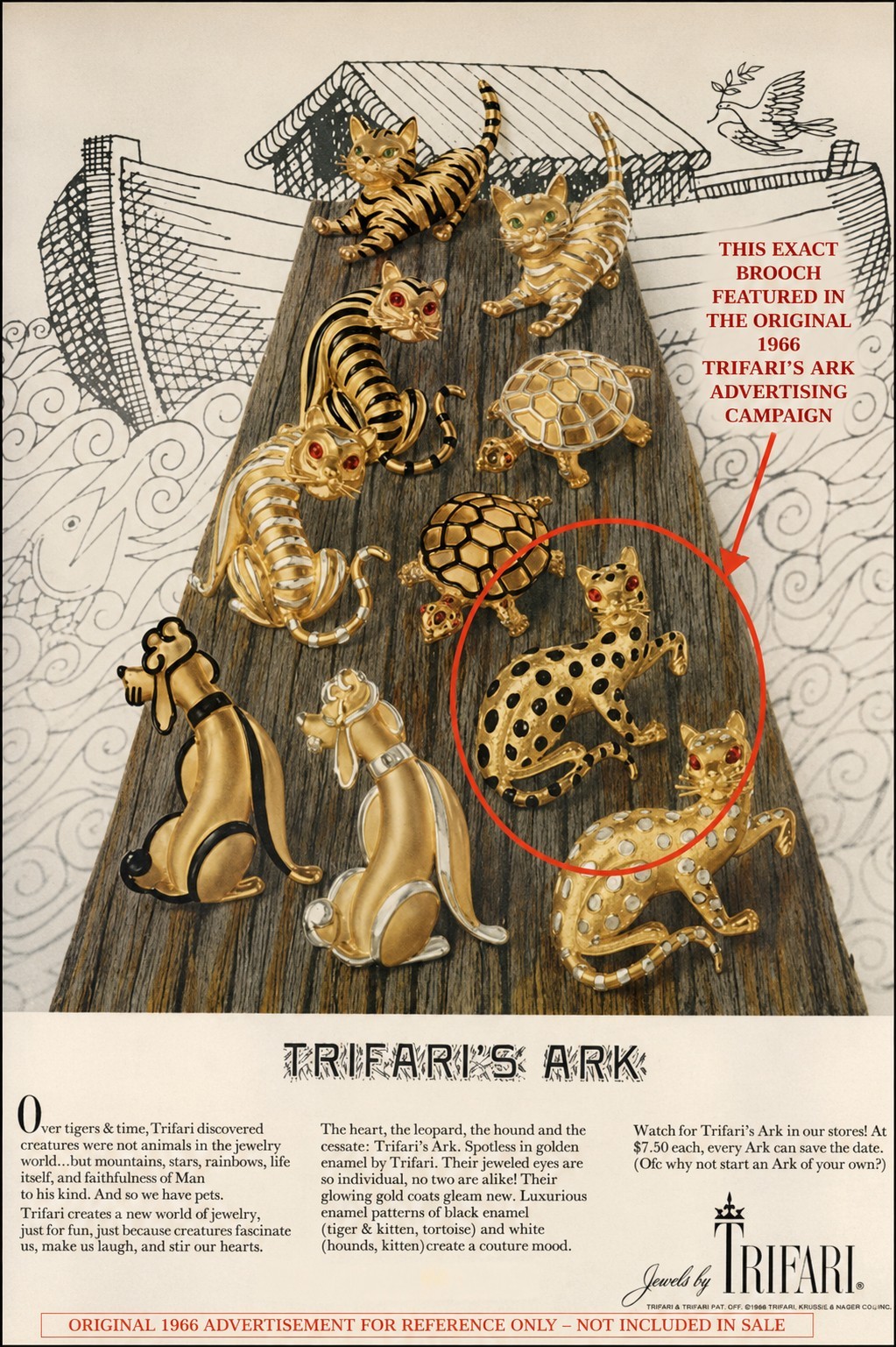 Rare Crown Trifari Leopard Brooch Trifari’s Ark 1966 Enamel Figural Cat 65mm