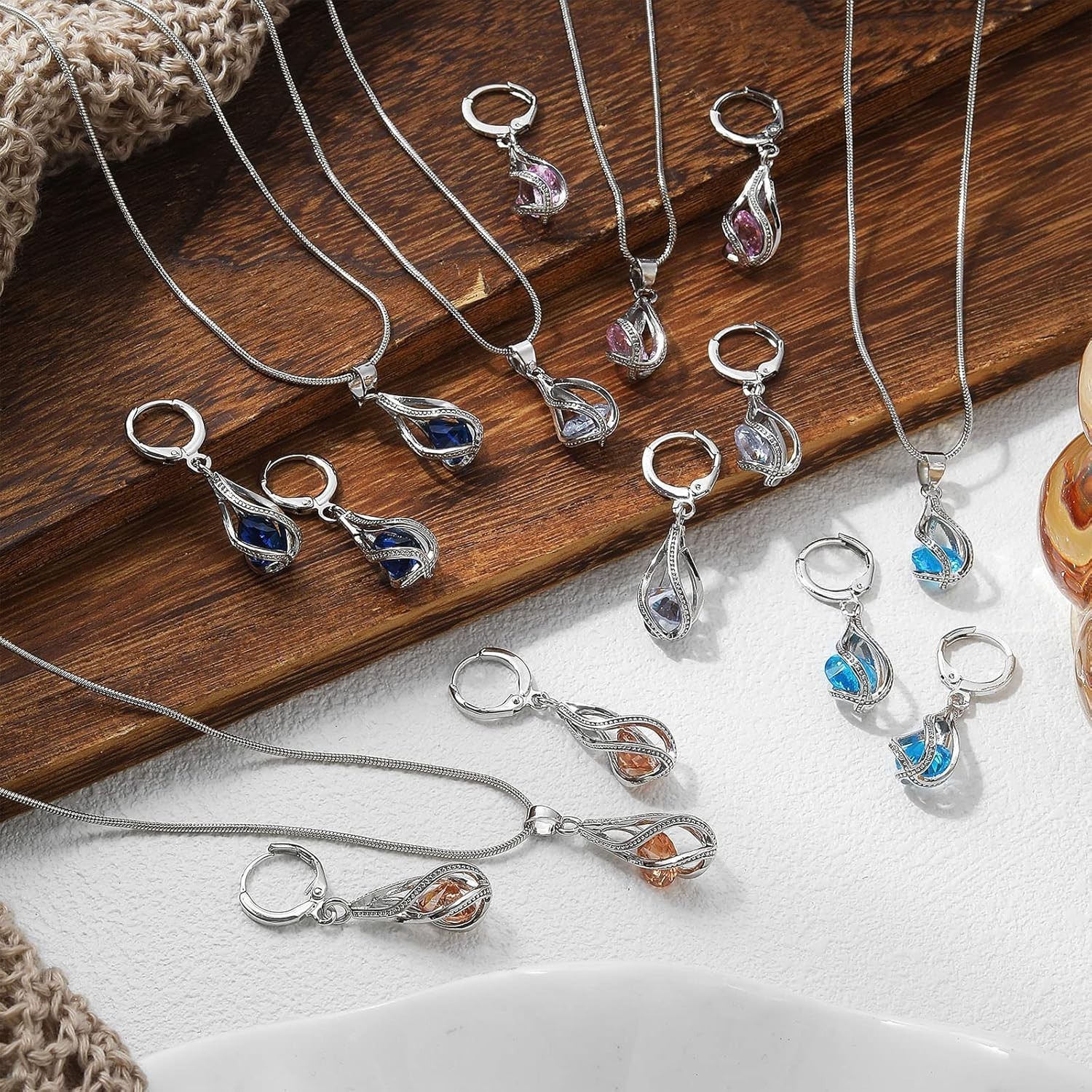 Elegant Silver Jewelry Set with CZ Pendant Necklace & Earrings for All Occasions