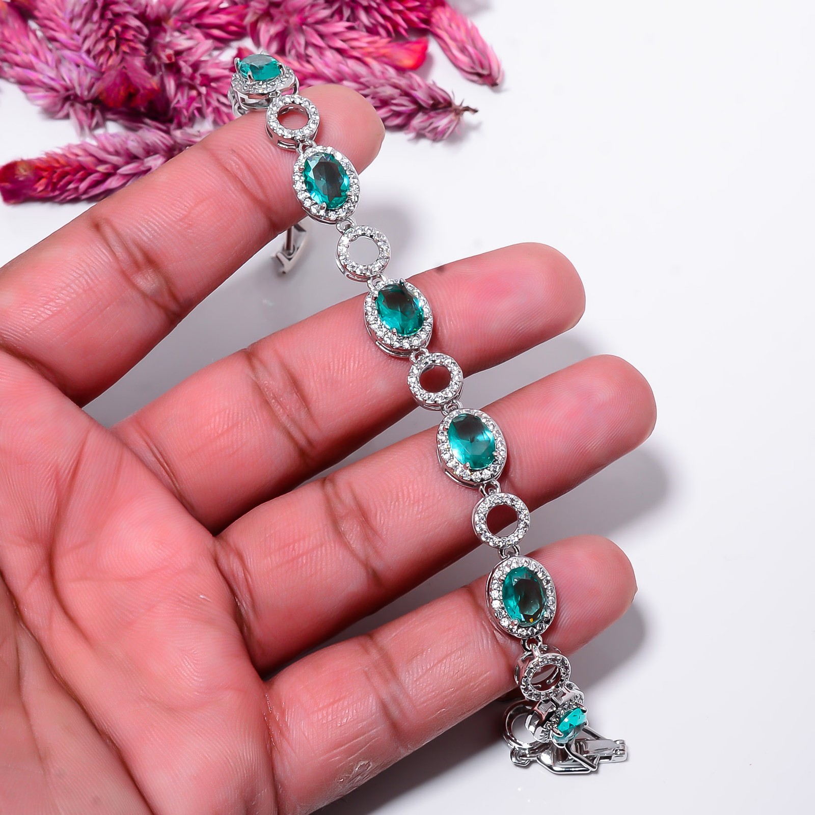 Paraiba Tourmaline, CZ 925 Sterling Silver Adjustable Bracelet 7-8″ B13224