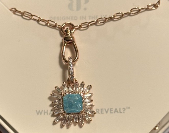 Bomb Party BP, NK53693-Never Not Beaming Necklace-Aquamarine on Rose Gold-NEW