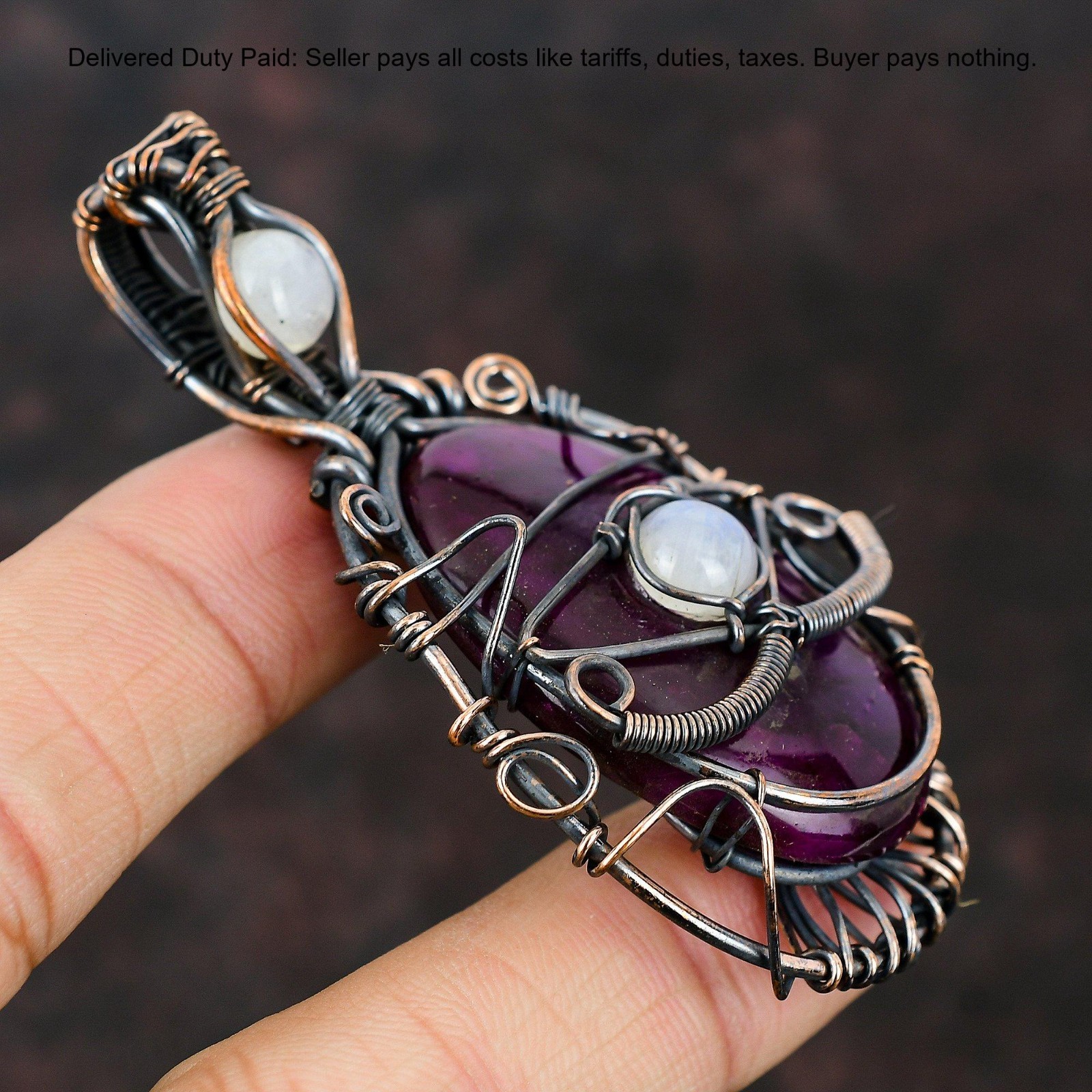 Pink Fire Labradorite Gemstone Rainbow Moonstone Copper Evil Eye Wedding Pendant