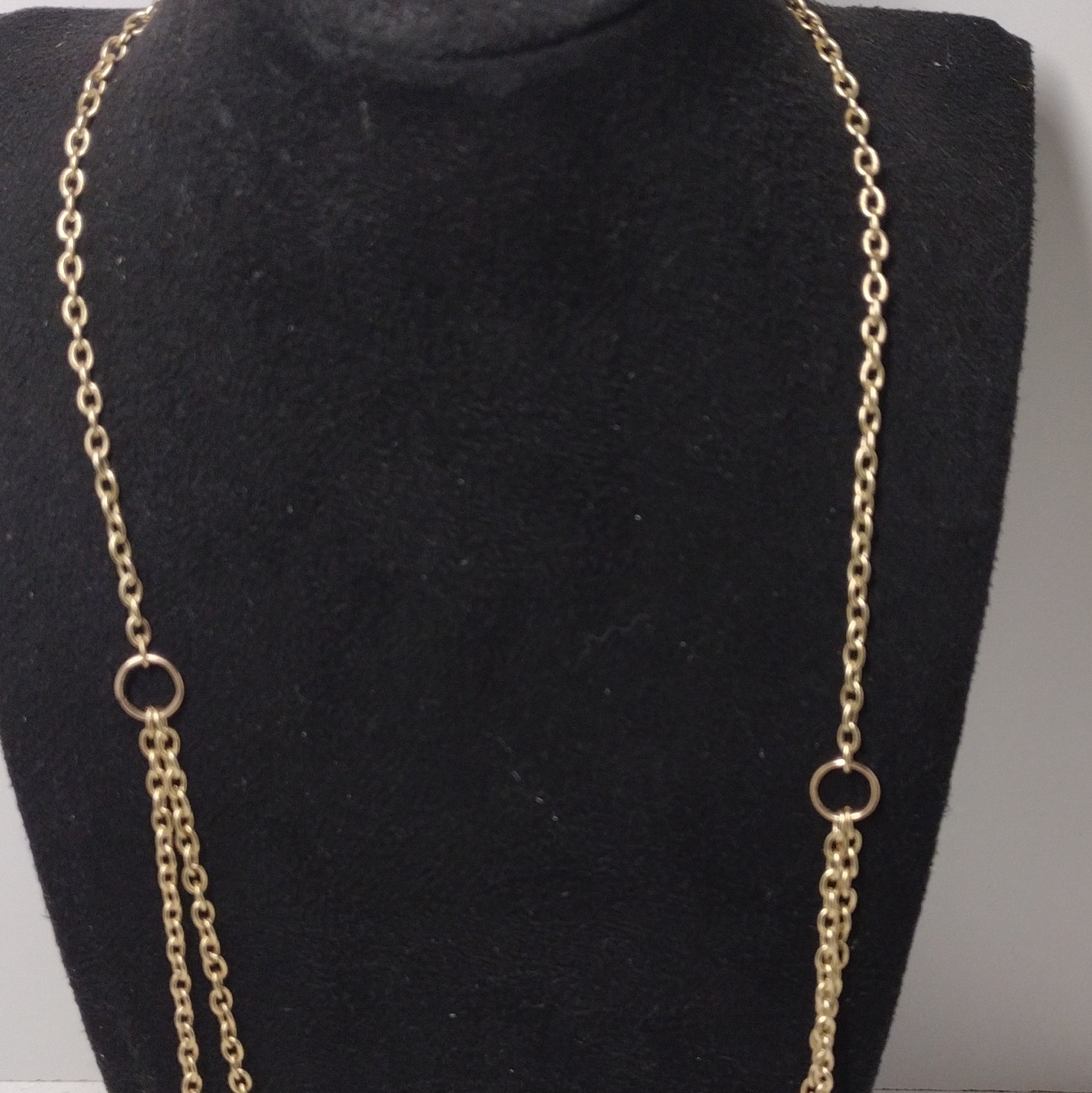Gold Tone Layered Station Round Link Chain Necklace Lobster Clasp No Stone