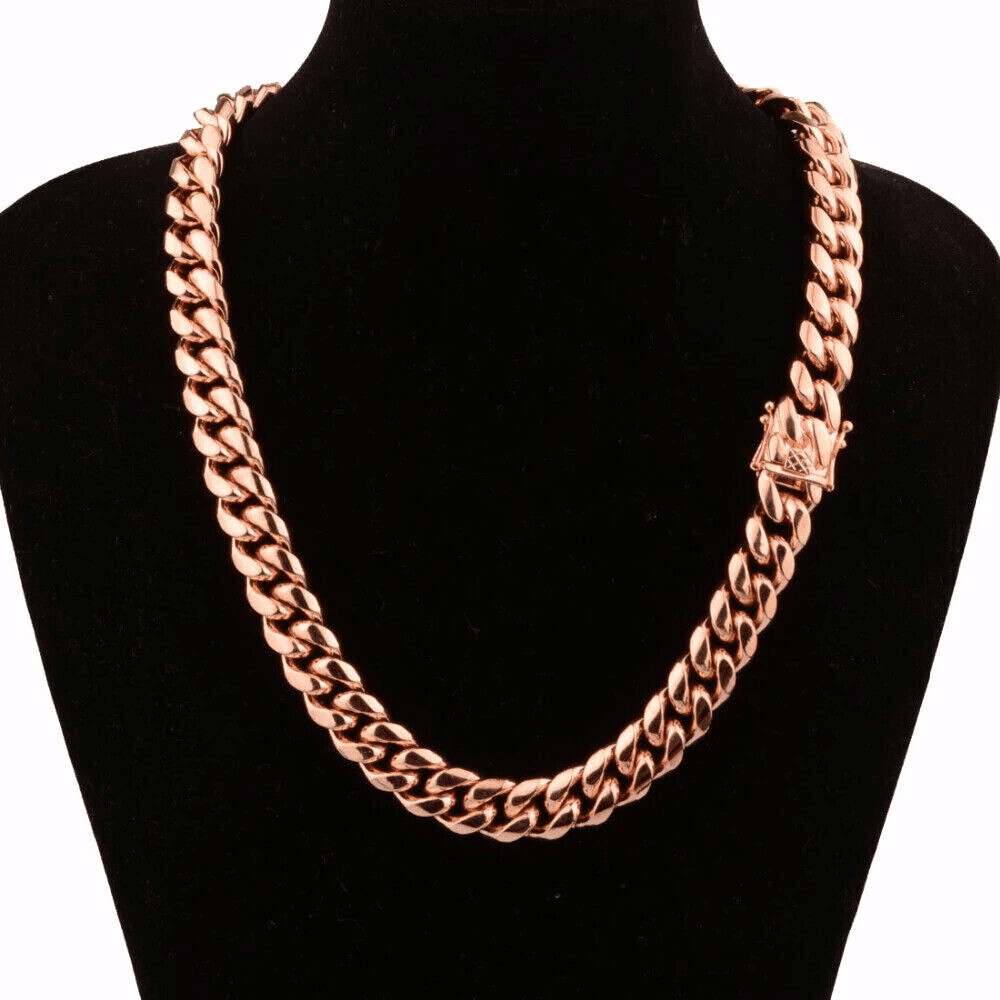 Unisex Rose Gold Stainless Steel Miami Curb Cuban Link Chain Necklace 10/14MM