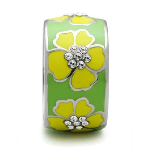 Women’s Floral Ring Band, Stainless Steel, Cluster, Wide Band, Enamel Ring