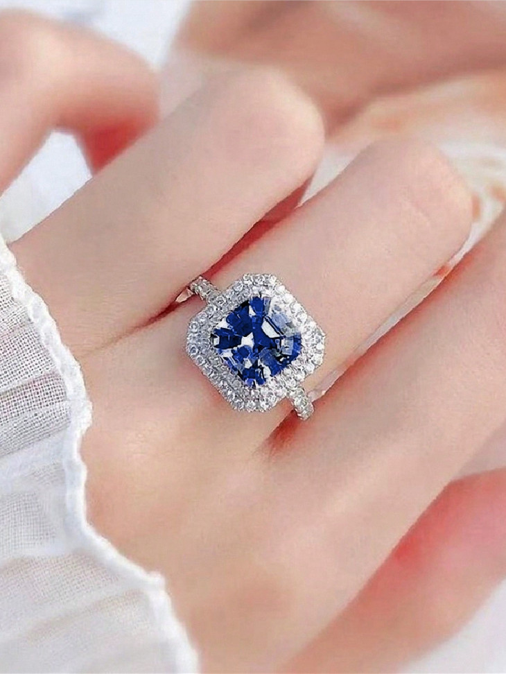 Luxury Asscher Cut CZ Halo Engagement Ring Women Bridal Promise Wedding Jewelry