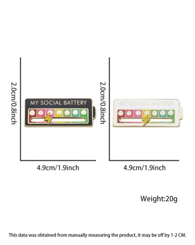 My Social Battery Pin ~ Black & Gold Enamel with Moveable Hand | Gift Edition