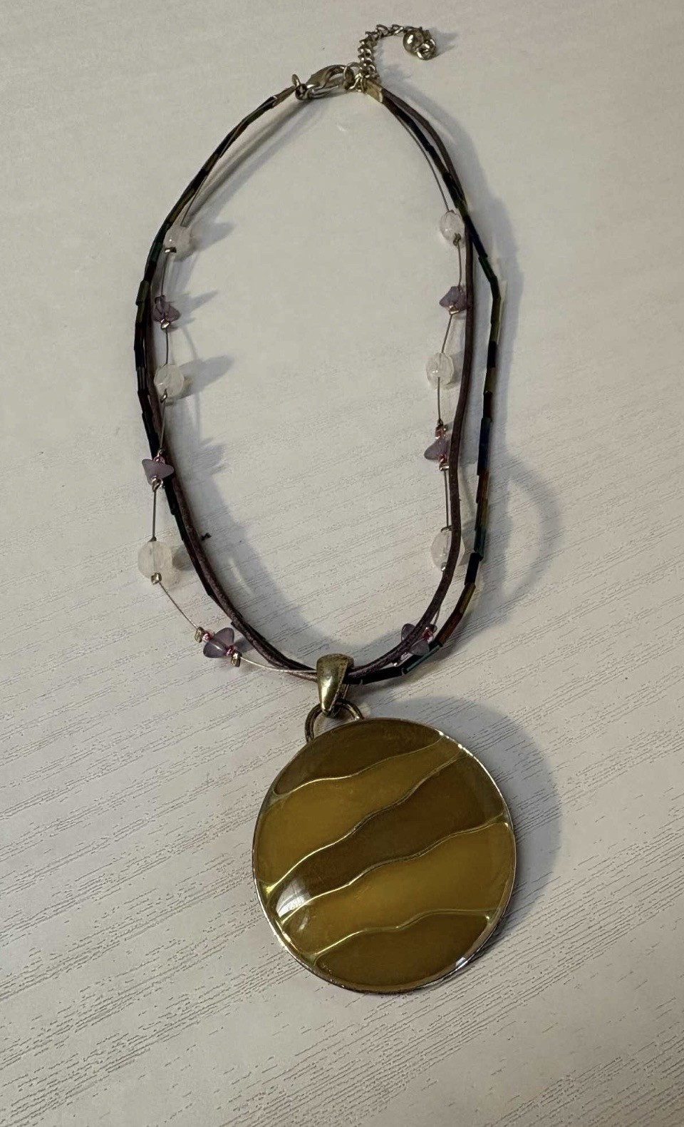 Multi-Strand Beaded Choker Necklace with Large Pendant. FREE SHIPPING