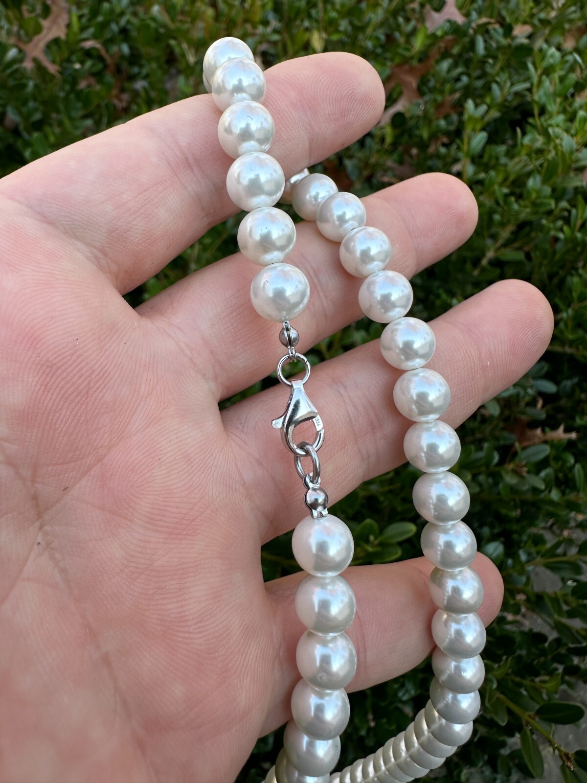 Cultured Pearl Necklace W. Real 925 Silver Clasp For Men Women 4-10mm All Length