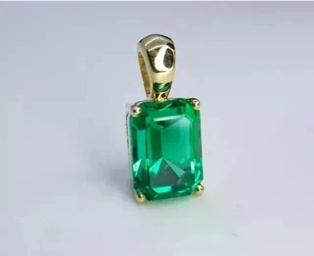 Women’s Solitaire Pendant 14k Yellow Gold Plated Emerald Cut Simulated Emerald