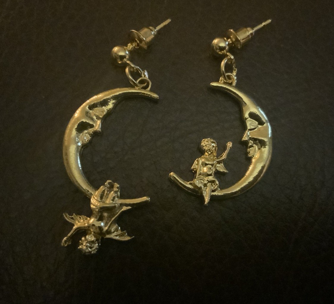 Hoop Moon Cherub Earrings Mismatch Anthro Style Angel Gold Face Boho Celestial