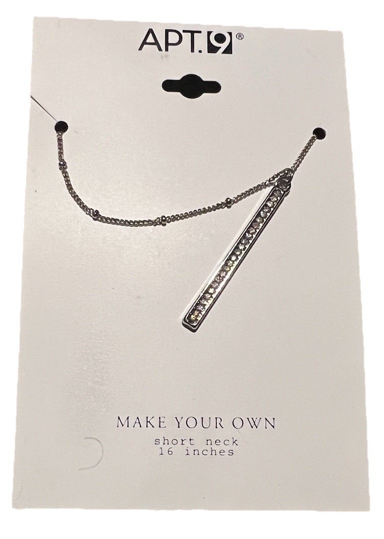 Apt. 9 Silver Tone Bar Pendant Necklace, White Crystal Accent, 16 in Chain