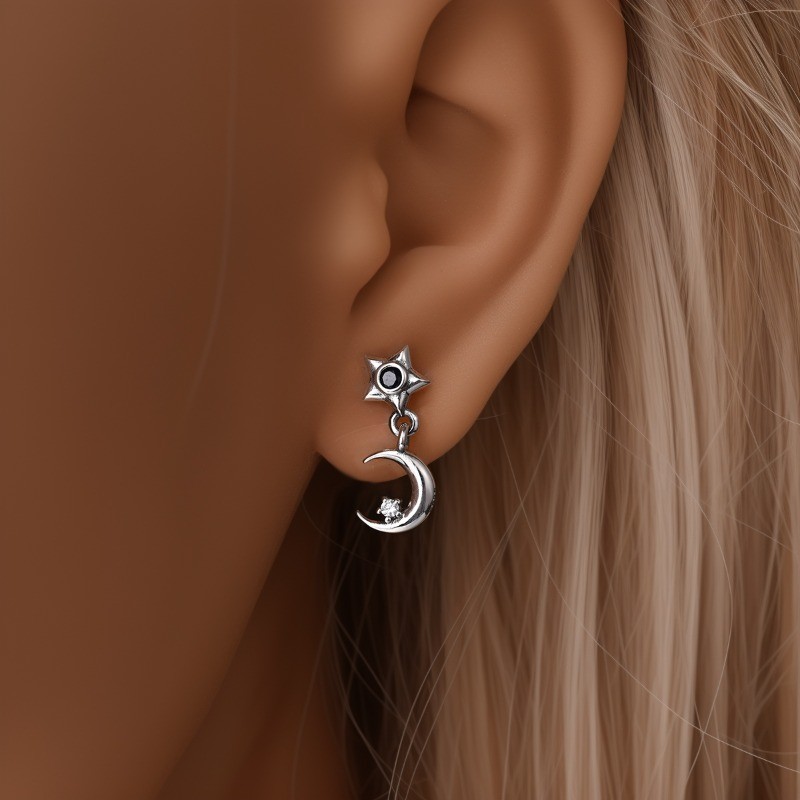 PANDACH 925 Sterling Silver Star & Moon Drop Earrings For Women Jewelry Gifts