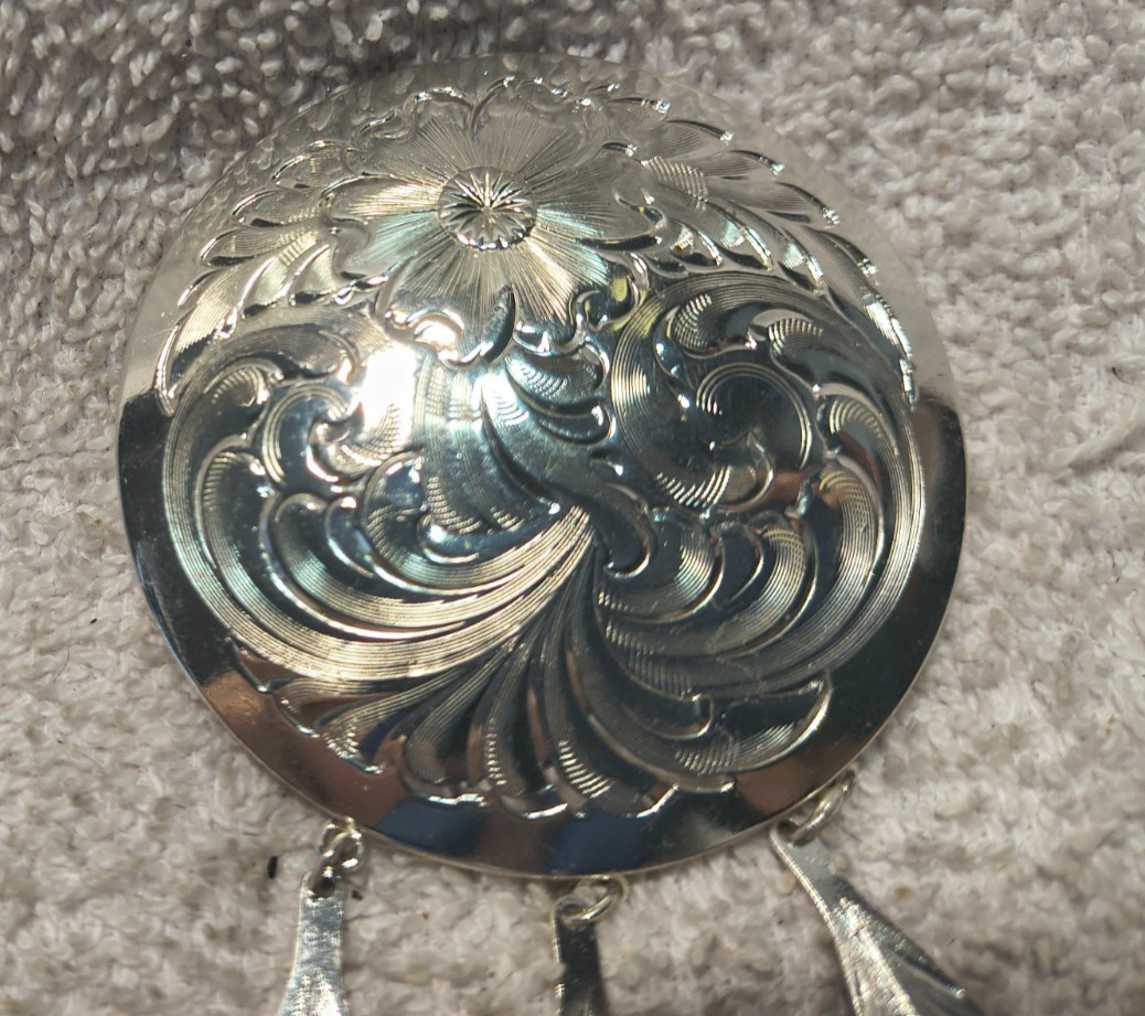 Montana Silversmiths Sterling Silver Plate Broch Dangle Feathers Flower Filigree
