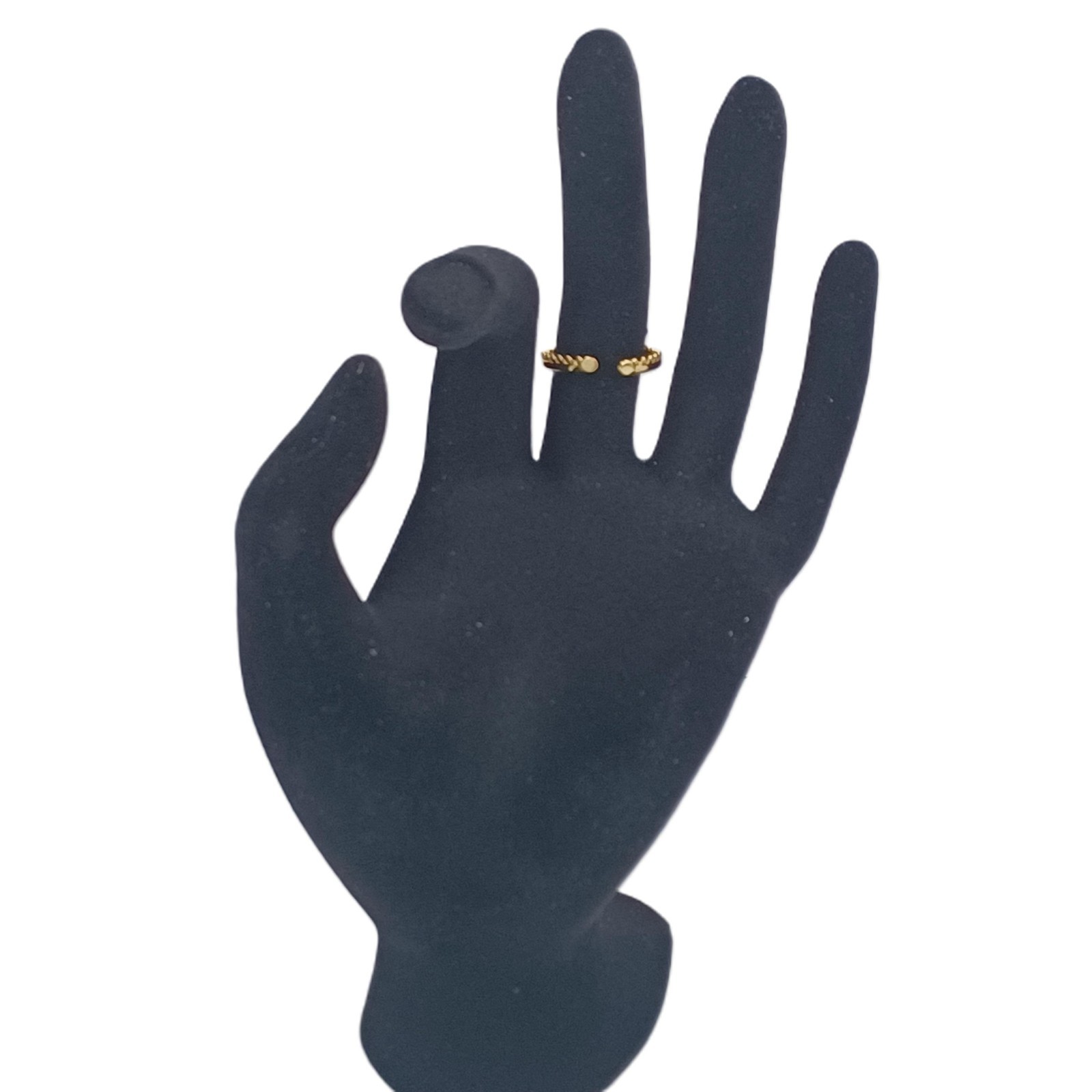 Adjustable Gold Double Layer Bead Ring Stainless Steel Zircon Open Band Jewelry