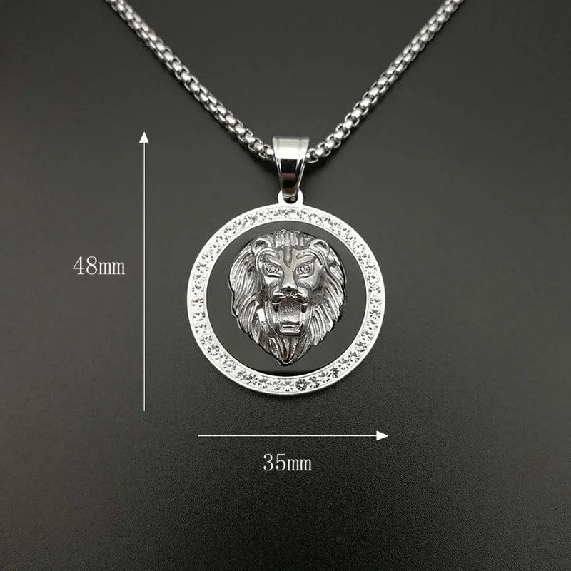 Gold Plated Lion Head Pendant Necklace Titanium Steel Hip Hop Jewelry for Men