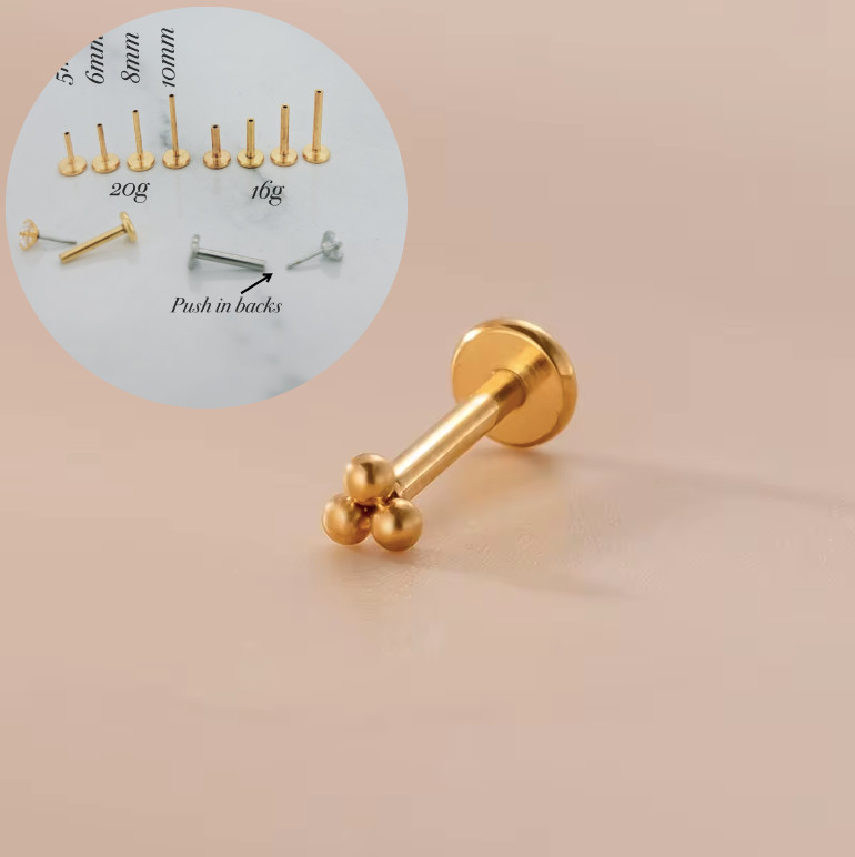G23 Easy to put Push-in Threadless Earrings Flat Back Stud Lobe Cartilage Helix