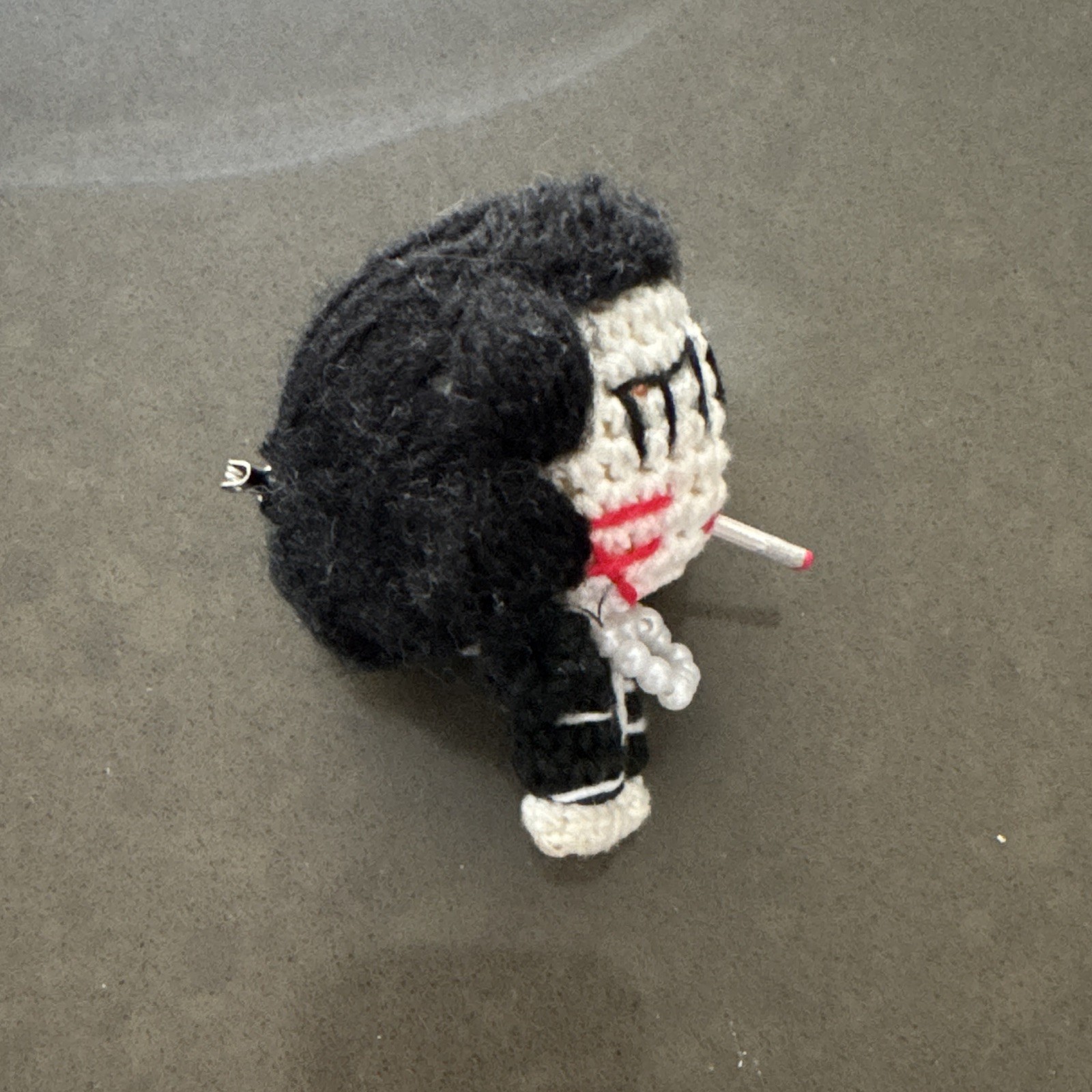 Handmade Coco Chanel Doll Brooch Pin, Yarn/Plastic/Metal, Black White Red