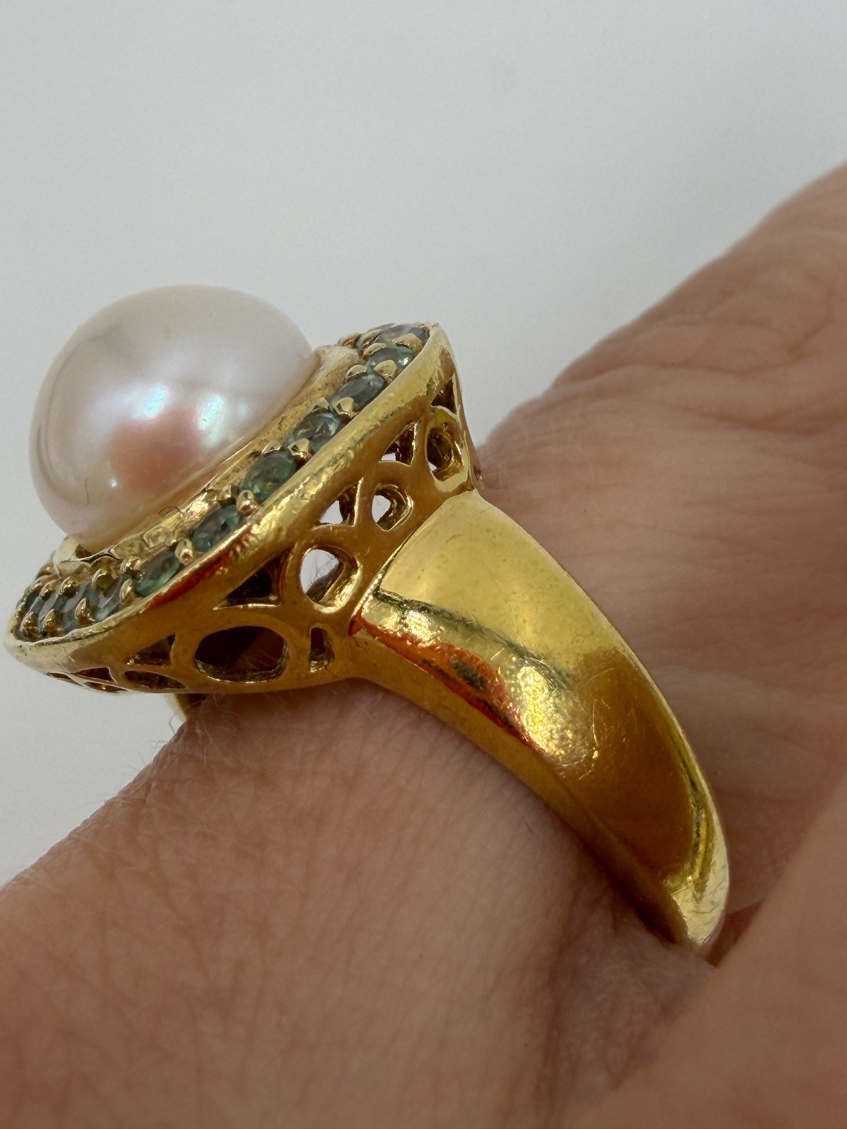 Sterling Silver Ring Vermeil Square Cocktail Blue Halo 9 PX