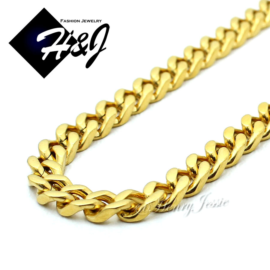 18″-40″MEN Stainless Steel 5mm Gold Plated Cuban Chain CZ Jesus Face Pendant*150