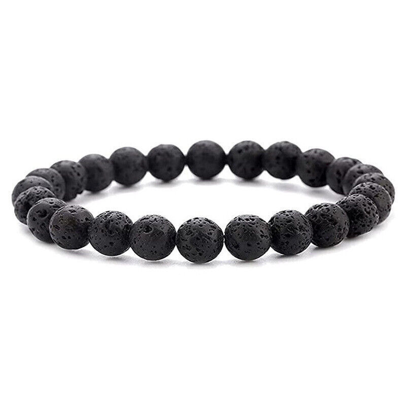 2PCS Men Bracelet Classic Lava Rock Tiger Eye Gem Stone Beaded Healing Boyfriend