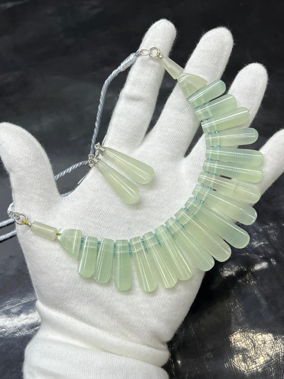 Natural Finger Print Stone Necklace Set 70g High Grade Quality Gemstone Jewelry