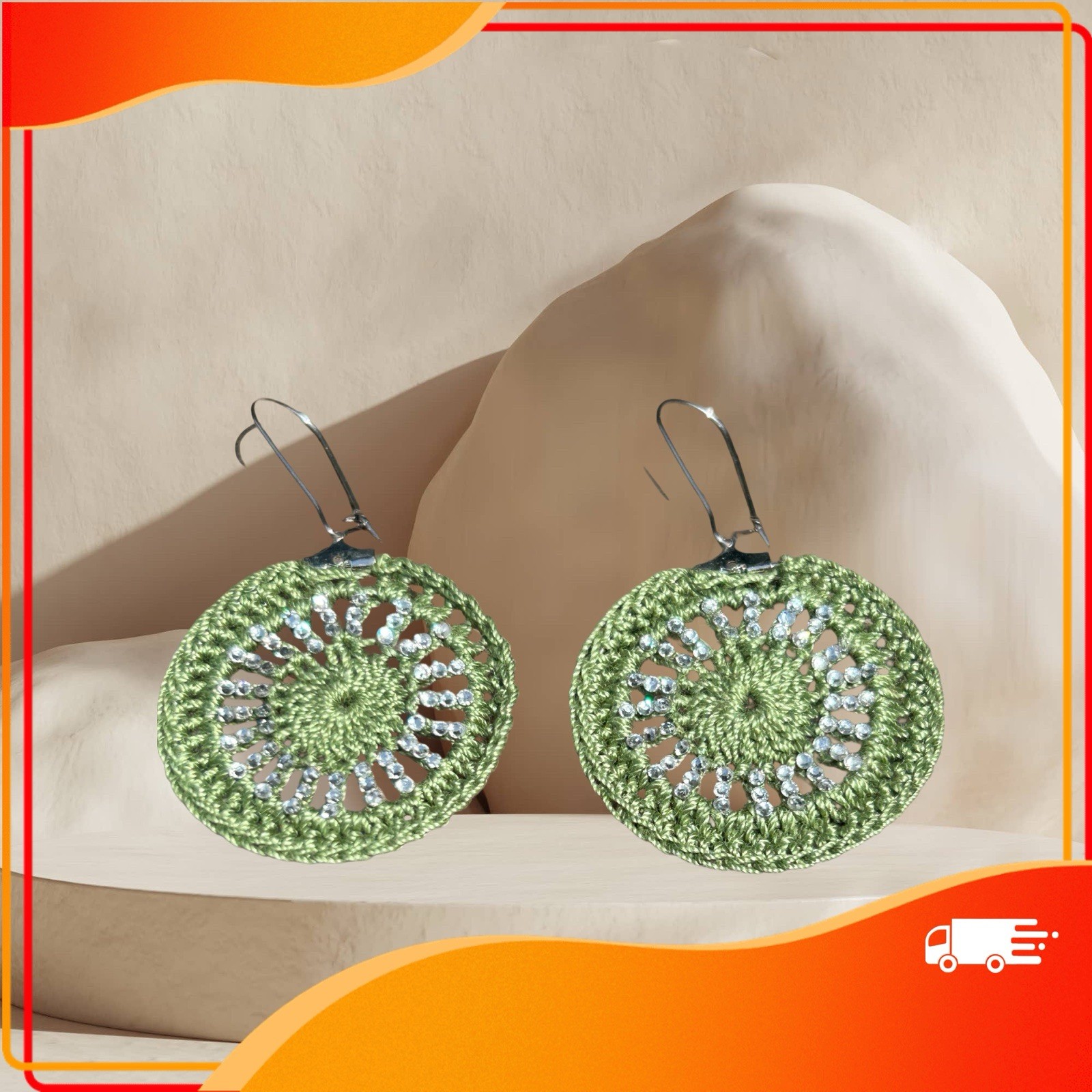 Icy Boho Earrings New Surgical Steel Ear Wire In Olive Green
