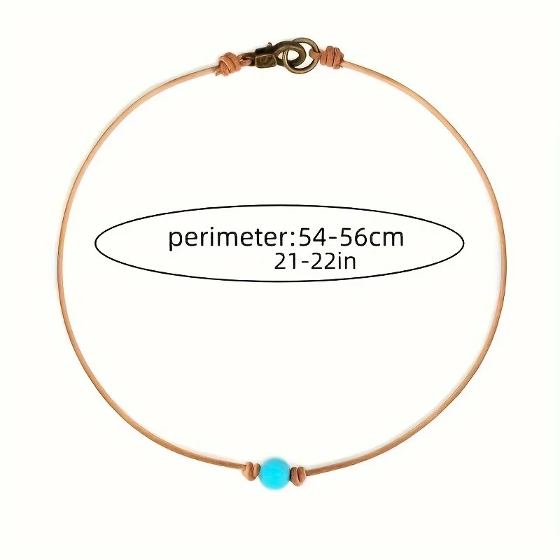 Bohemian Style Turquoise Bead Choker Necklace, Simple Vintage Retro Leather Cord