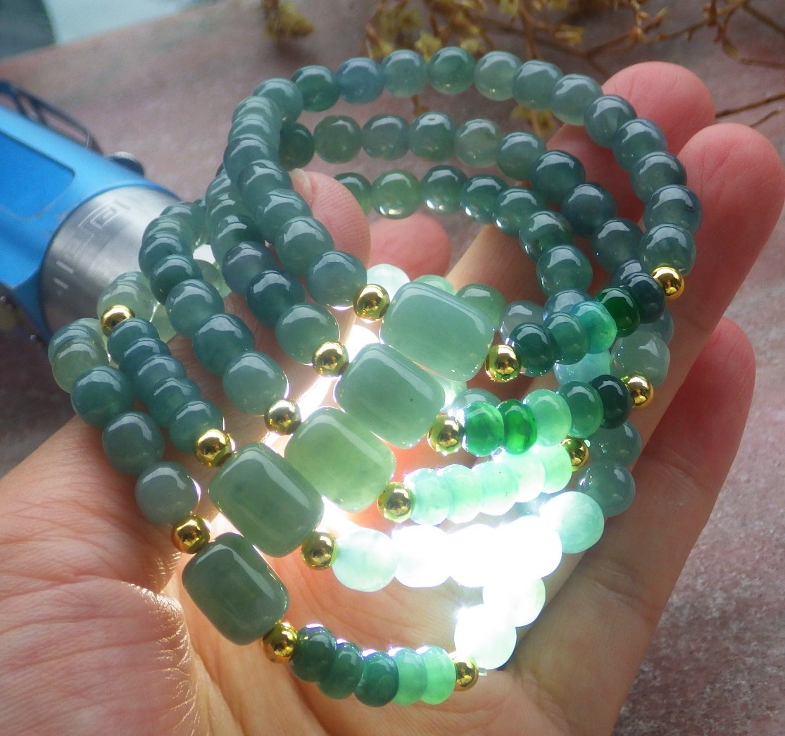 1 Pcs Green 100% A JADE Jadeite Beads Bangle Circle Bracelet 6 inches 手链 737146