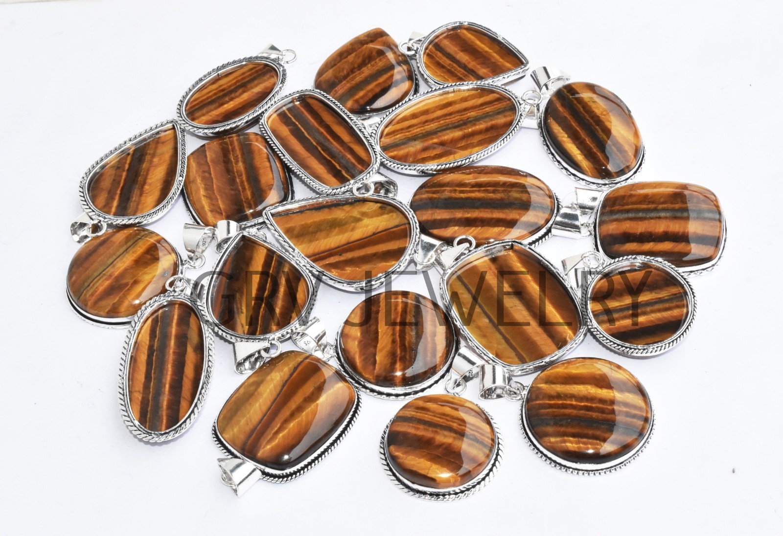 1-1000 Pcs Tiger Eye Gemstone Handmade Pendant Lot Bulk: 925 Silver Plated WH-2
