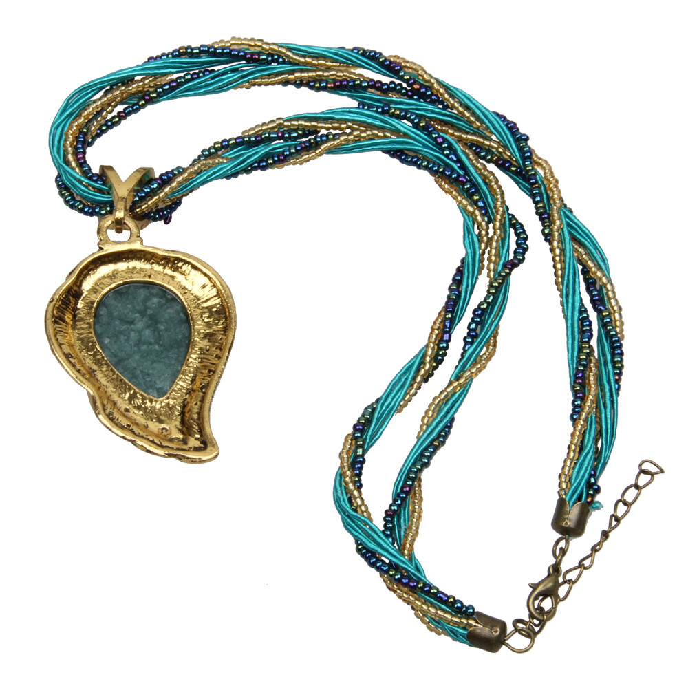 Vintage Womens Retro Bohemian Created Opal Rhinestone Pendant Necklace Crystal